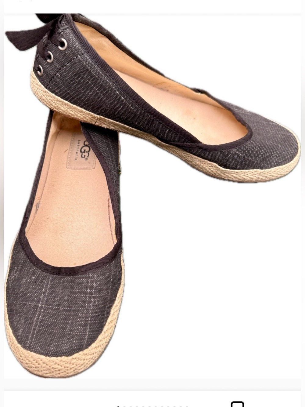 UGG Australia Charcoal Gray Canvas Ballet Flats Espadrille Bow Size 8.5